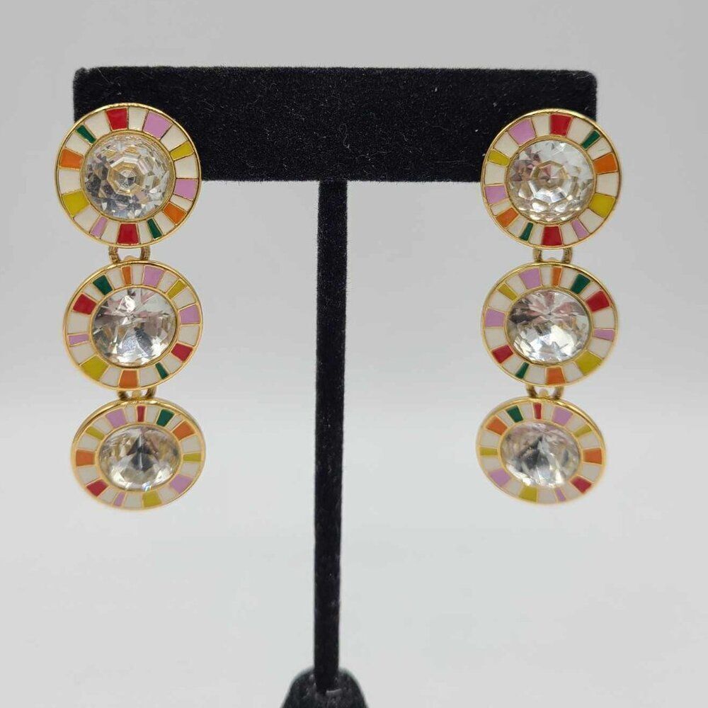 J Crew Multi Color Enamel Stripe Triple Round Cry… - image 1